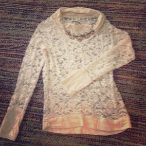Anthropologie long sleeve lace boat neck top
