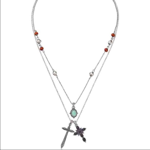 NWT lucky brand semi precious cross necklace