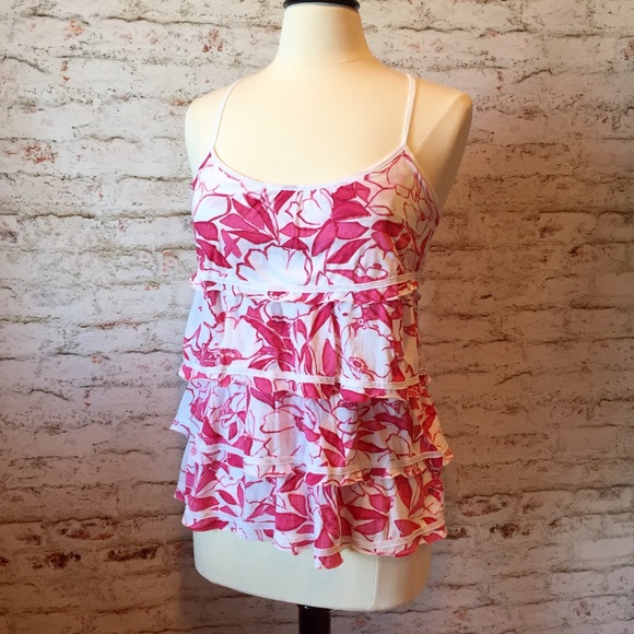 ⬇Aerie Floral Ruffled Racerback Tank Top - Picture 2 of 4