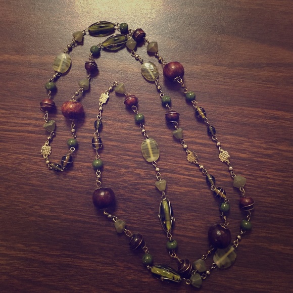 Long wooden beaded necklace