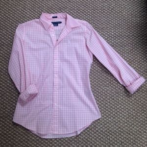 Pink and white checkered blouse