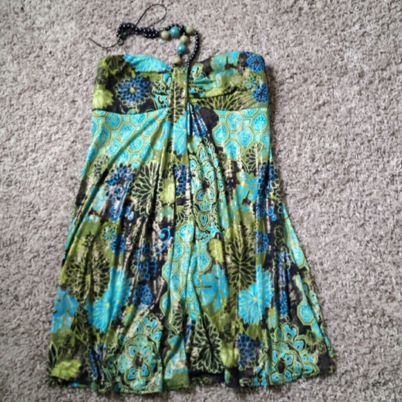 Shimmering green blue black summer dress