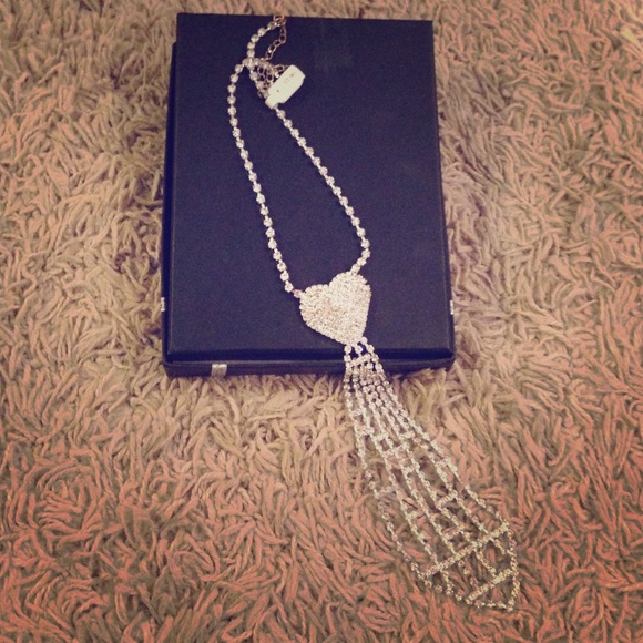 Heart tie neck faux diamond necklace