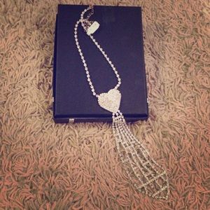 Heart tie neck faux diamond necklace