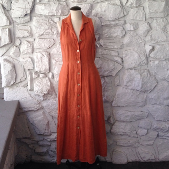 Casual Corner Orange Linen Dress 4 with Pockets