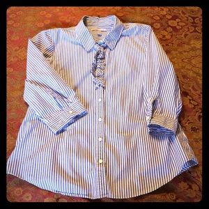 3/4 sleeved button down top and sweet lips shoes!