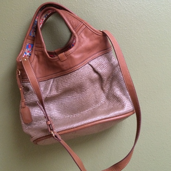Cute tan leather and straw type handbag