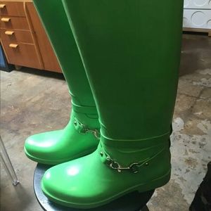 Green coach rain boots size 11