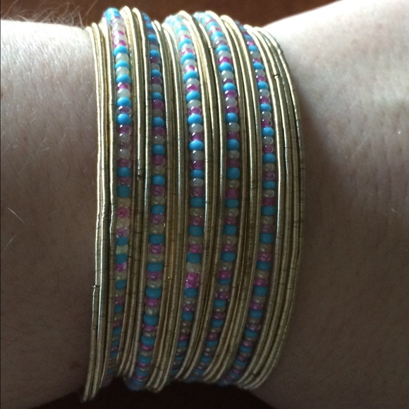 Offers! Unique Seed Bead Multicolored Gold Bangle - Picture 2 of 2