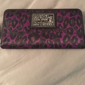 COACH purple leopard wallet
