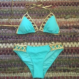 Teal and Gold Bikini