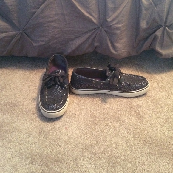 Grey sequin Sperry top-siders.