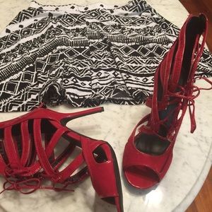 Bundle deal-tribal print skater skirt & red heels
