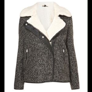 Topshop UK Textured Wool Biker Coat