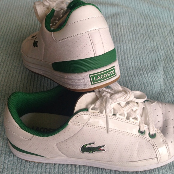 Lacoste sport white with green trim gym shoe