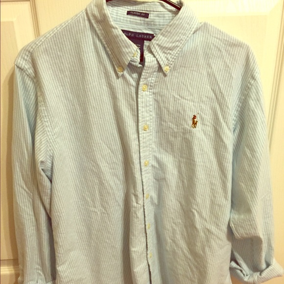 Polo button down shirt... Blue and white stripes