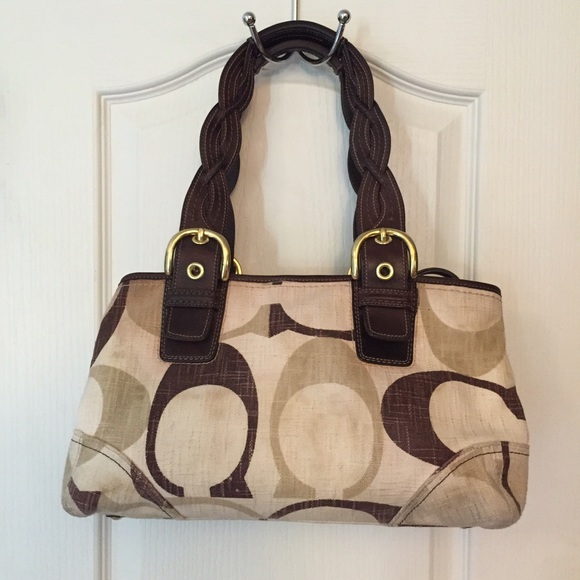 Coach Brown / Tan Braided Leather Handle Satchel