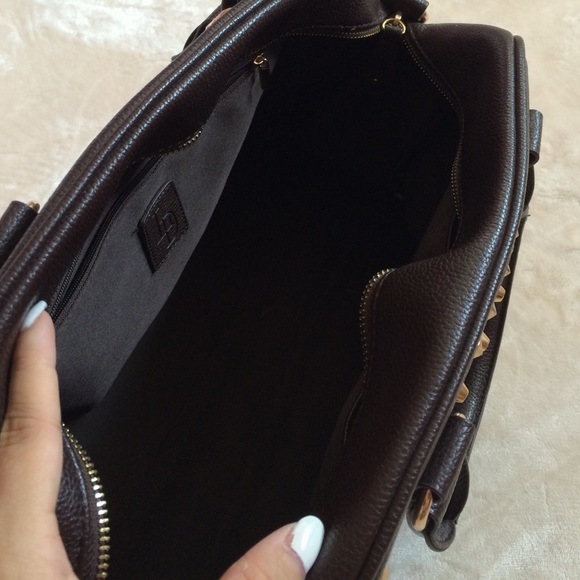 Brown Gold Studded Satchel - Picture 2 of 4