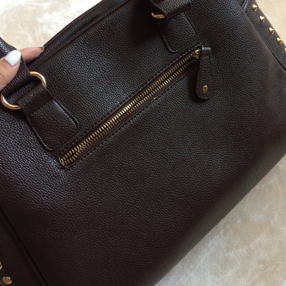 Brown Gold Studded Satchel - Picture 3 of 4