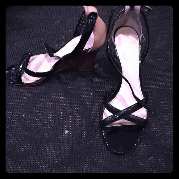 Calvin Klein black patent leather wedges