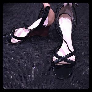 Calvin Klein black patent leather wedges