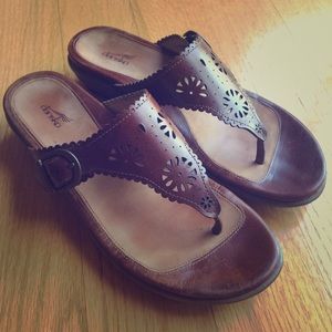 Brown leather cutout sandals