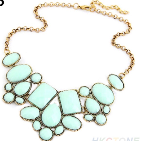 Teal Statement Necklace w/ Gold Chain