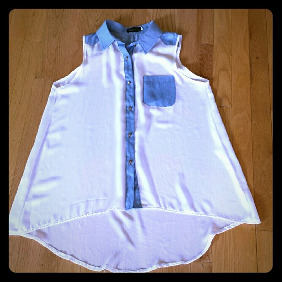 High low sheer button up tank - Picture 1 of 1