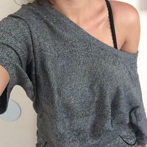 Off the shoulder grey sweater