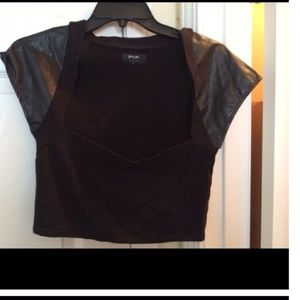 Black crop top with capped leather sleves