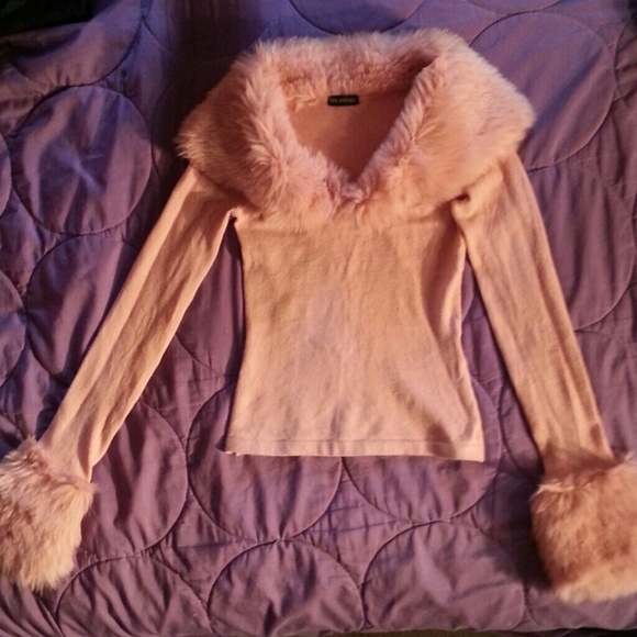 Faux Fur Collar and Cuffed Sweater