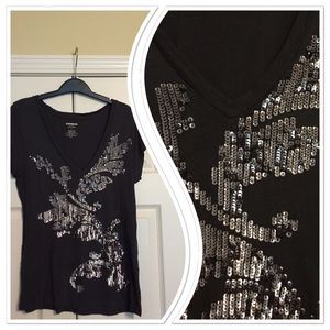 Dark gray top with silver sequins