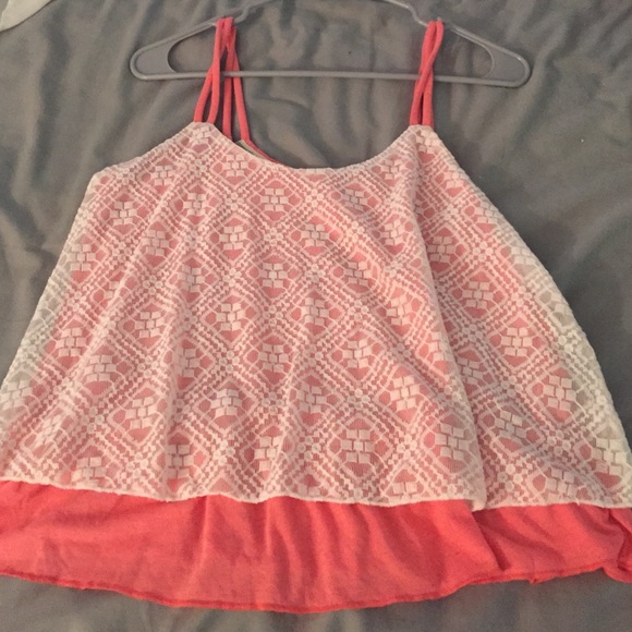 Coral and lace tank top