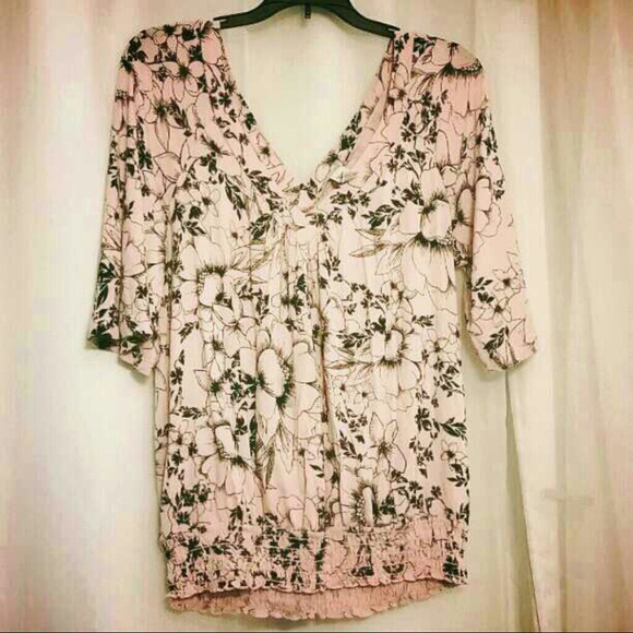 Pink Top w/black flowers; Plus Size: 0X