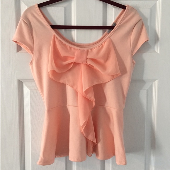 Peach Peplum Top with Bow - Charlotte Russe