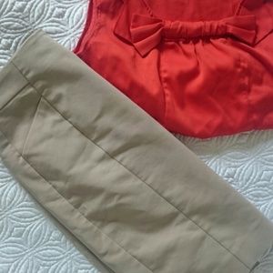 BR Red bow tank & H&M Tan pencil skirt