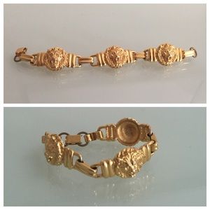 Vtg Runway Couture Gold LION HEAD BRACELET
