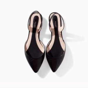 NWT Zara Black Leather Slingback Shoes Sandals