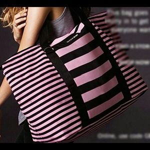 Victoria's Secret Travel Bag Black & Pink Striped