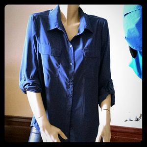 Royal Blue button up collar blouse