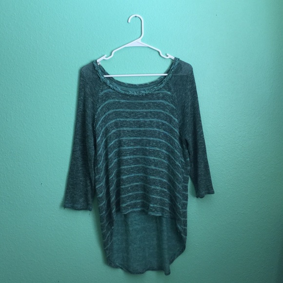 🔴striped turquoise high low sweater
