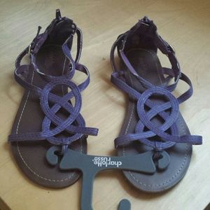 Flat Sandals- Purple Ornaments -Back zipper (New!)