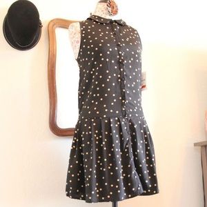 Zara black with beige polka dots drop waist dress