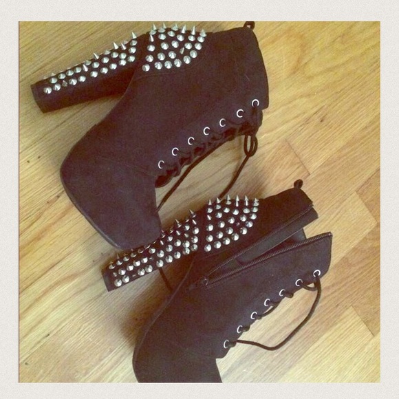Black Suede Studded Platform Booties