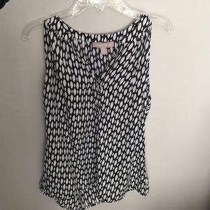 Navy & white sleeveless blouse