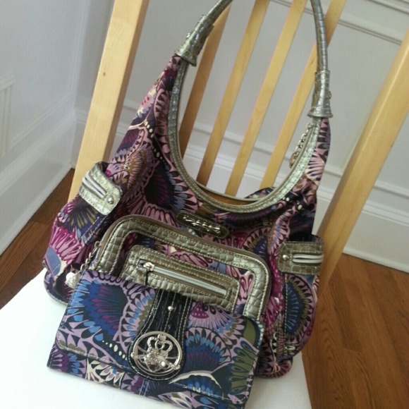 Kathy Van Zeeland Handbags - Purple and blue purse with matching wallet