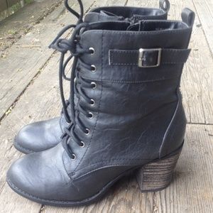 Black Heeled Lace-Up Booties