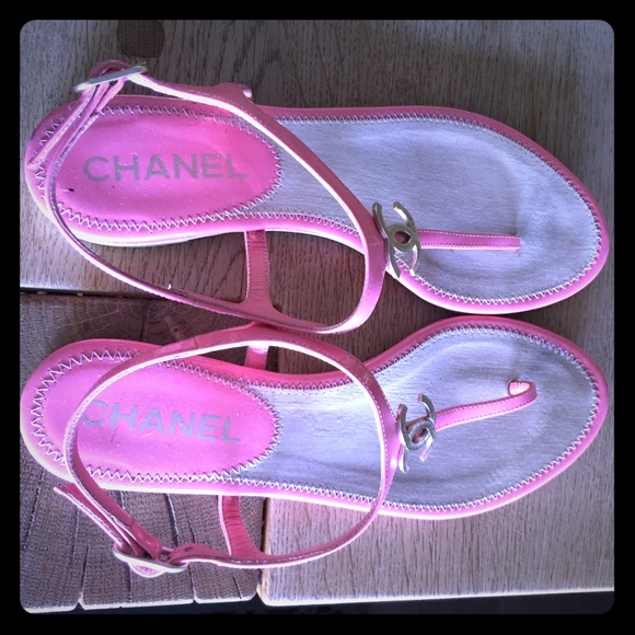 Chanel pink logo sandals