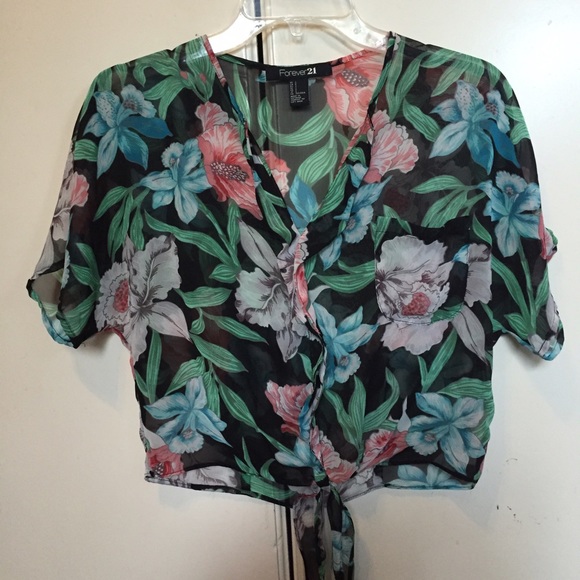 F21 sheer Hawaiian print crop top，offers accepted