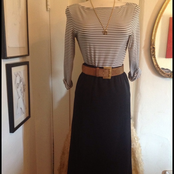 Vintage Saint Laurent Rive Gauche Navy Midi Skirt - Picture 2 of 4
